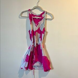 Chic Pink and White Sleeveless silk Dress